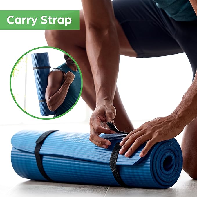 Gaiam Yoga Mat, Pilates & Exercise Mat, Thick 2/5" (10mm) Workout Mat with Easy-Cinch Carrying Strap for Home & Gym Workouts