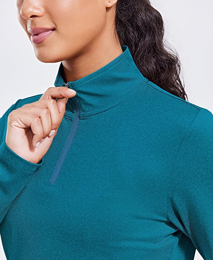 PINSPARK Workout Tops for Women Long Sleeve Athletic Shirt Quarter Zip Running Shirts Stretchy UPF 50+ Yoga Hiking Tee Top