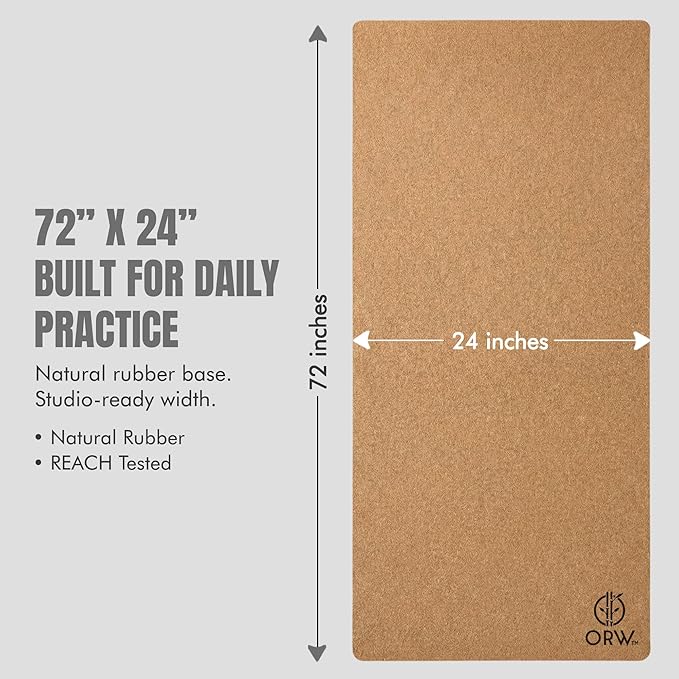 ORW Non Slip Hot Yoga Mat - Grip Surface & Natural Rubber Base, REACH Tested, Home & Studio Practice
