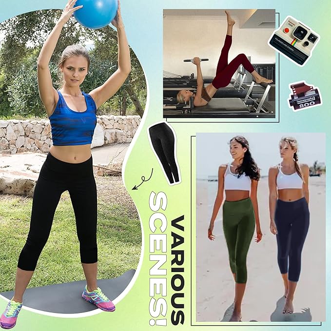 NexiEpoch 4 Pack Leggings for Women - High Waisted Tummy Control Soft Black Capri Yoga Pants with Pockets for Workout
