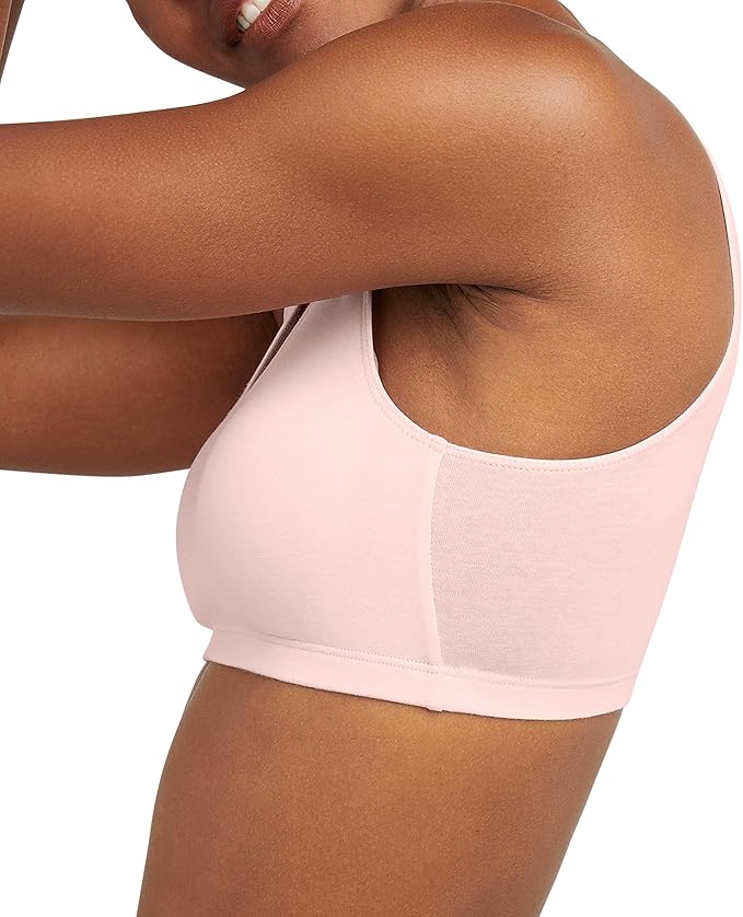 Hanes Women's Pack, Cotton Scoopneck Bralette, Low-Impact Sports Bra, 3-Pack