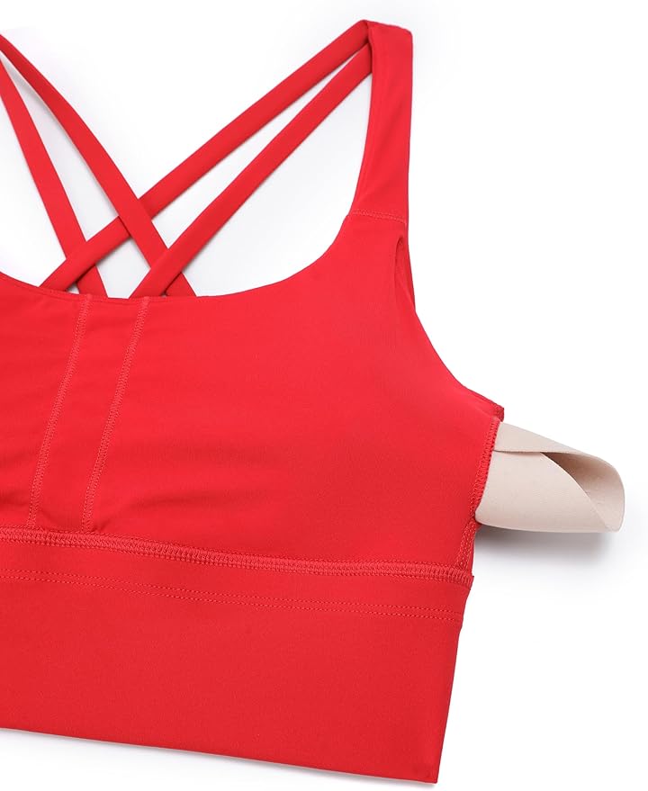 CRZ YOGA Naked Feeling Strappy Longline Sports Bras for Women - Medium Impact Criss Cross Yoga Padded Workout Crop Top