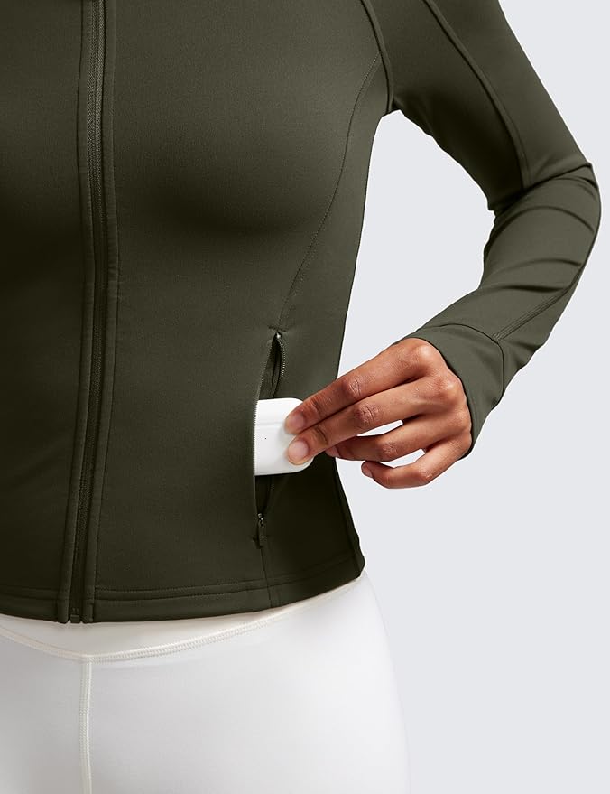 CRZ YOGA Butterluxe Waist Length Jackets for Women - Full Zip Athletic Track Tops with Thumb Holes Pockets