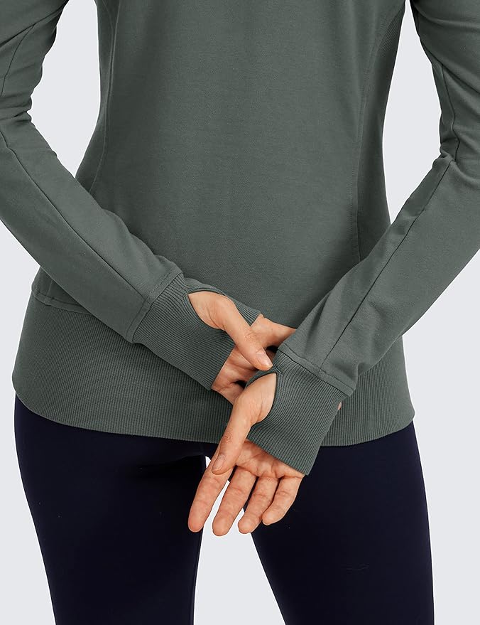 CRZ YOGA Women's Full Zip Hooded Sweatshirts Workout Sweat Jackets Slim Fit Running Track Hoodies with Thumbholes