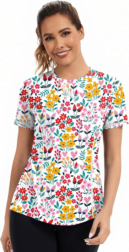 AVOOGUE Women's Short Sleeve Workout Tops Quick Dry Athletic UPF50+ Sun Protection Shirts Gym Hiking Running Yoga Clothes