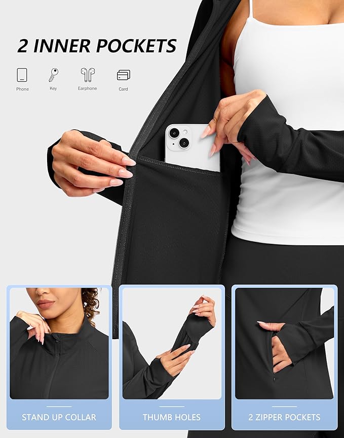 G Gradual Women's Lightweight Athletic Jacket Sun Protection UPF 50+ Zip Up 4 Pockets Long Sleeve Shirts Workout Running