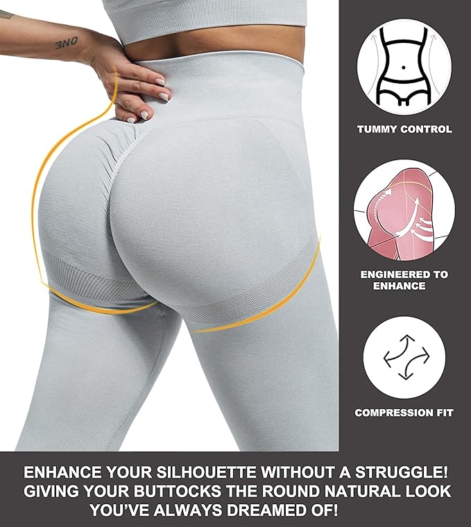 CHRLEISURE Workout Leggings Sets for Women, Gym Scrunch Butt Butt Lifting Seamless Leggings 3 Piece