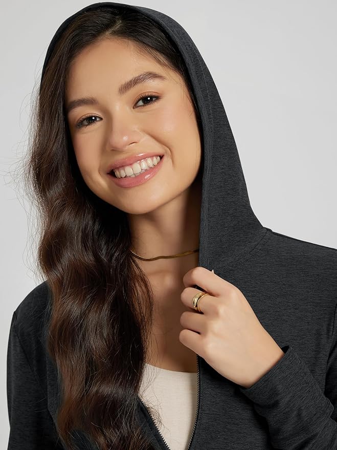 ODODOS Women's Full-Zip Cropped Hoodie - odSTRATUM Tech Ultra Soft UPF 50+ Hooded Jacket with Pockets
