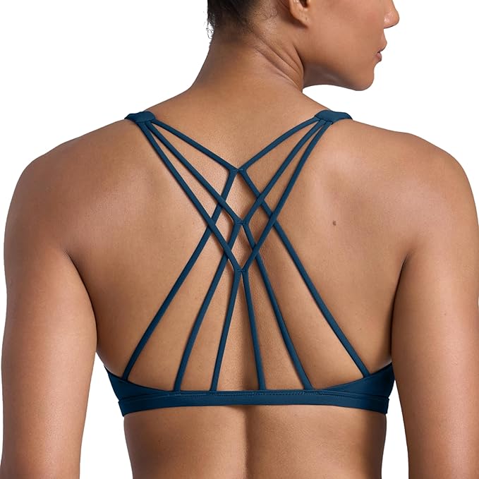 CRZ YOGA Womens Naked Feeling Criss Cross Sports Bra - Strappy Back Padded Medium Support Wireless Gym Cami Workout Yoga