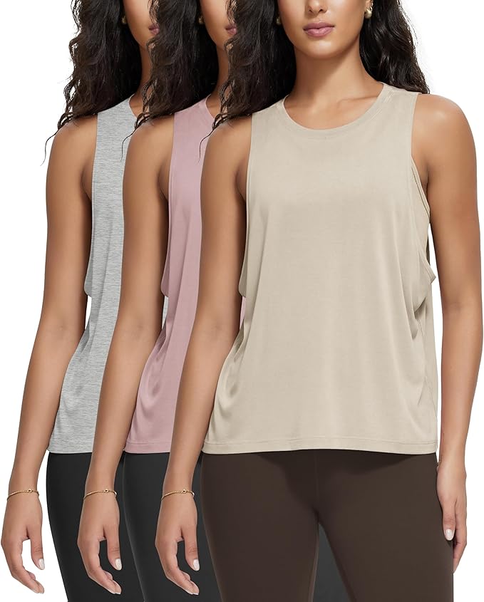 ODODOS 3-Pack Loose Tank Tops for Women Sleeveless Gym Athletic Workout Tops Yoga Shirts