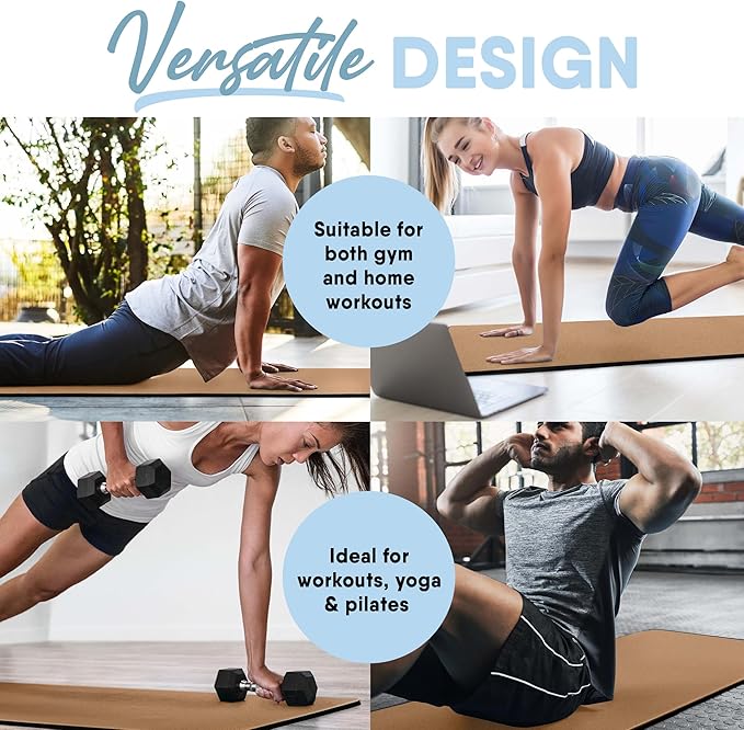 MICRODRY Cork Mat for Yoga, Pilates, Exercise and More, Fitness Mats for Home Workout, 72 (L) x 26 (W) x 0.25 (Th) inches Each Gym Mat