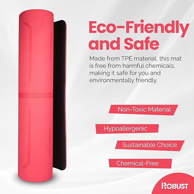 Robust Extra Thick Yoga Mat 1/4 & 1/3 & 2/5 Inch - Non Slip Exercise Mat with Alignment Lines, Carrying Strap, TPE Eco-Friendly Material for Knee Support, Sweat-Proof 72" x 24" for Women & Men