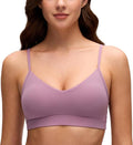 CRZ YOGA Butterluxe V-Neck Sports Bras for Women - Adjustable Thin Straps Padded Yoga Top Basic Wireless Camisole