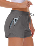 Mancreda Women's Running Shorts with Liner 3 Zipper Pockets Elastic Workout Athletic Gym Yoga Shorts