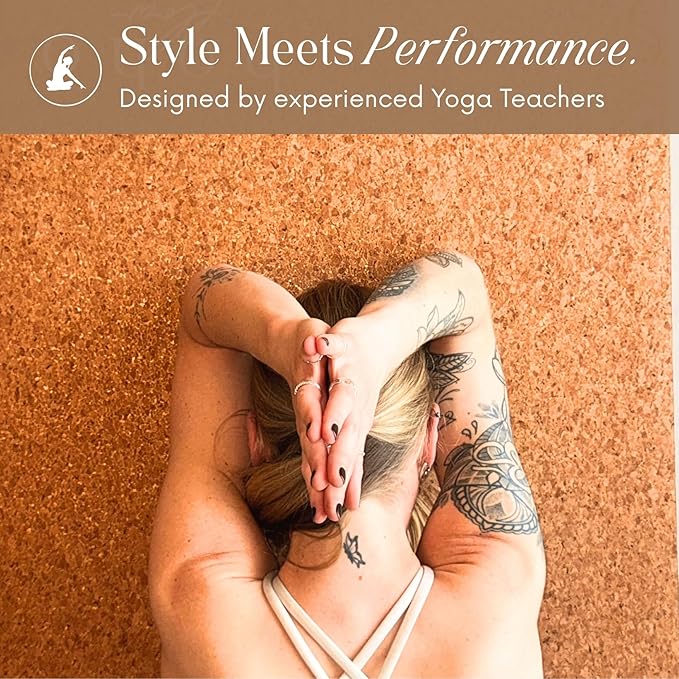 Deluxe Cork Yoga Mat – Gold, Coffee or Vegan Leather Cork Surface & Natural Rubber Base – Premium Natural & Eco Friendly Materials – Includes Signature Handmade Boho Bag