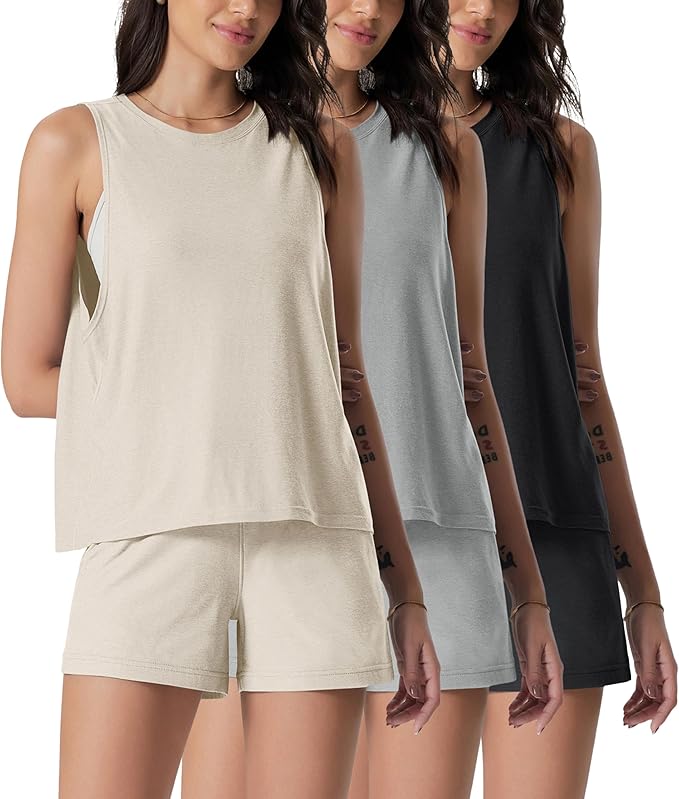 ODODOS 3-Pack Loose Tank Tops for Women Sleeveless Gym Athletic Workout Tops Yoga Shirts