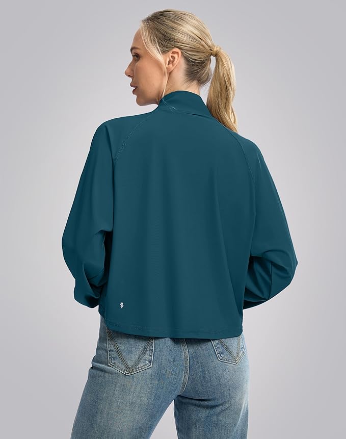 Soothfeel Women's Athletic workout Jacket Lightweight UPF 50+ Long Sleeve Sun Protection Shirts Zip Up Cropped Hiking Tops