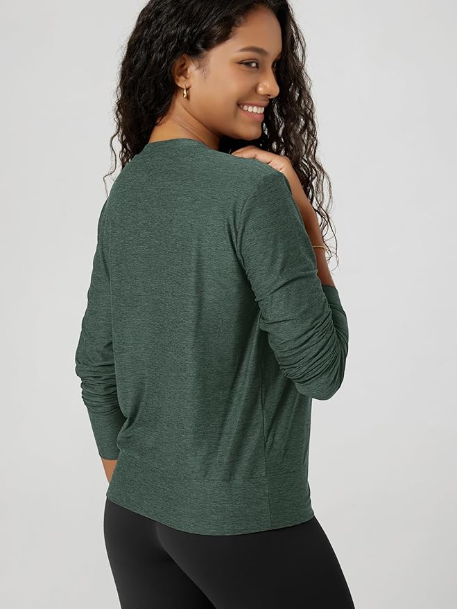 ODODOS Women's Long Sleeve Crewneck Tee - Ultra-Soft odSTRATUM Tech Performance T-Shirts UPF 50+ Daily Pullover Tops