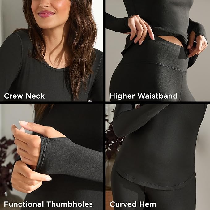 Cuddl Duds Womens Lightweight Breathable Everyday Active Base Layer Set - Long Sleeve Top & Leggings - Lounge Sets for Women