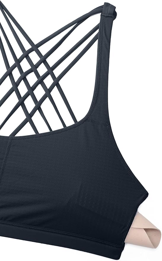 CRZ YOGA Naked Feeling Strappy Sports Bras for Women - Criss Cross Back Wireless Padded Cami Yoga Workout Top