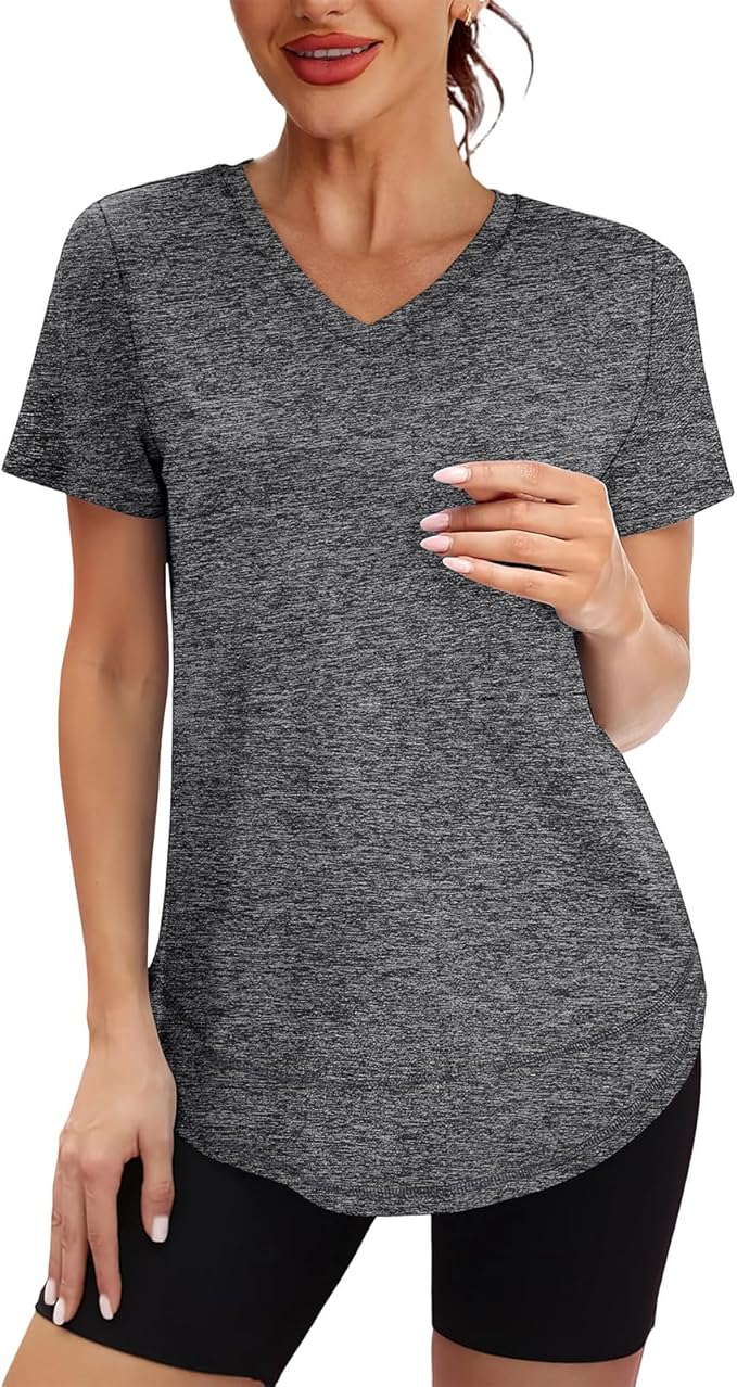 XIEERDUO Womens Workout Tops Short Sleeve Shirts Quick Dry Outfits for Hiking Running V Neck S-3XL
