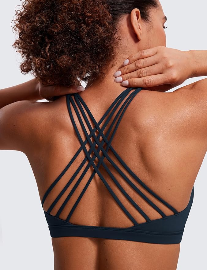 CRZ YOGA Naked Feeling Strappy Sports Bras for Women - Criss Cross Back Wireless Padded Cami Yoga Workout Top
