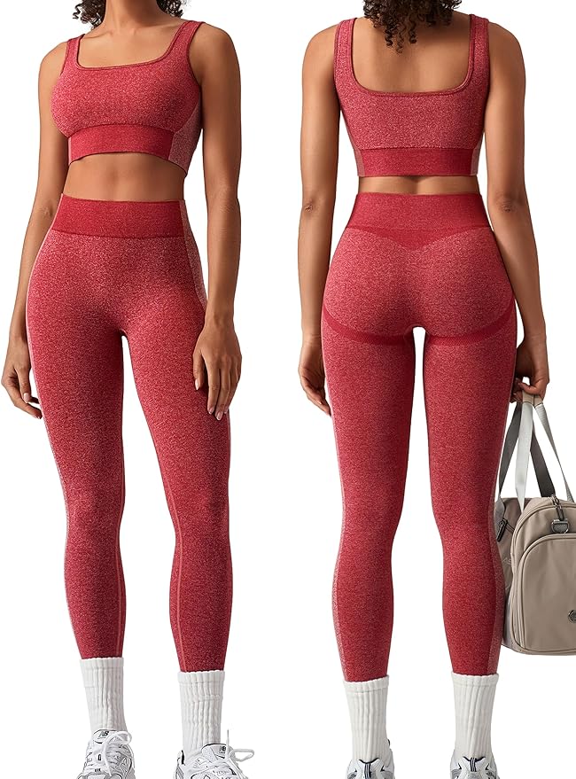 OLCHEE Womens Workout Sets 2 Piece Seamless Square Neck Sports Bra Padded Butt Lifting Leggings High Waist Yoga Gym Outfits