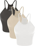 ODODOS Women's Crop 3-Pack Seamless Rib-Knit Camisole Crop Tank Tops