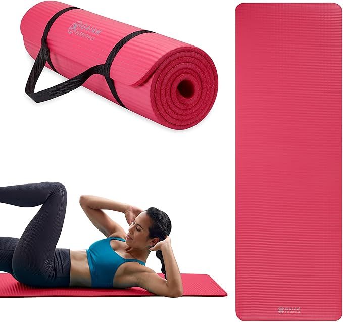 Gaiam Yoga Mat, Pilates & Exercise Mat, Thick 2/5" (10mm) Workout Mat with Easy-Cinch Carrying Strap for Home & Gym Workouts