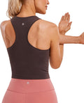 CRZ YOGA Seamless Ribbed High Neck Crop Tank Tops for Women - Longline Racerback Padded Sports Bras