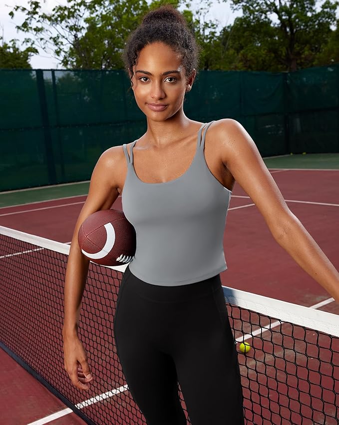 RUNNING GIRL Yoga Tank Tops for Women Built in Shelf Bra B/C Cups Strappy Back Activewear Workout Compression Tops