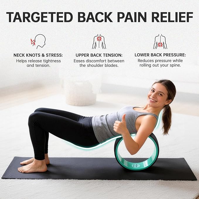 Back Wheel Foam Roller – Targeted Back & Neck Relief, Lumbar Spine Stretcher, Spinal Decompression Stretcher, Massage Roller with Density Foam for Physical Therapy, Supports 500lbs