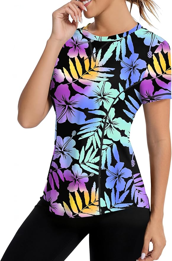 AVOOGUE Women's Short Sleeve Workout Tops Quick Dry Athletic UPF50+ Sun Protection Shirts Gym Hiking Running Yoga Clothes