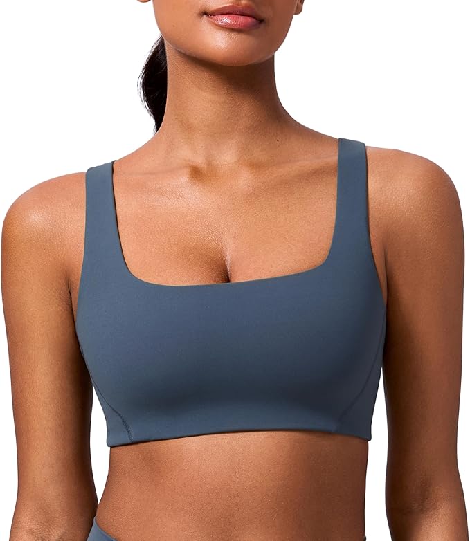 CRZ YOGA Butterlift Double Lined Square Neck Sports Bras for Women - Wireless V-Shaped Racerback Workout Yoga Top Non Padded