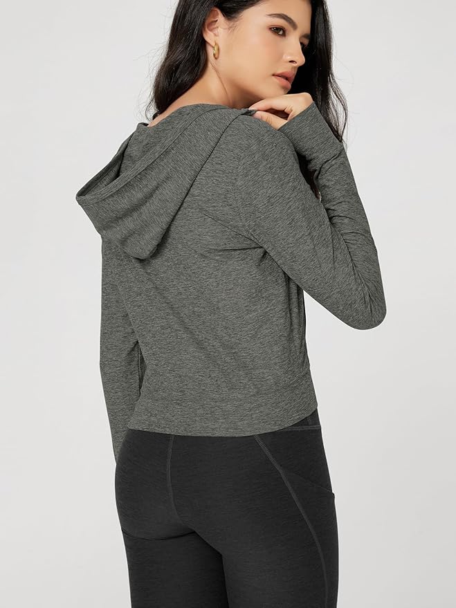 ODODOS Women's Full-Zip Cropped Hoodie - odSTRATUM Tech Ultra Soft UPF 50+ Hooded Jacket with Pockets