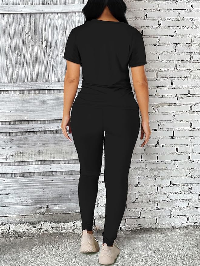 Women's 2 Piece Outfits Sweatsuit Summer Workout Striped Short Sleeve Long Sweatpants Casual Jogging Lounge Set