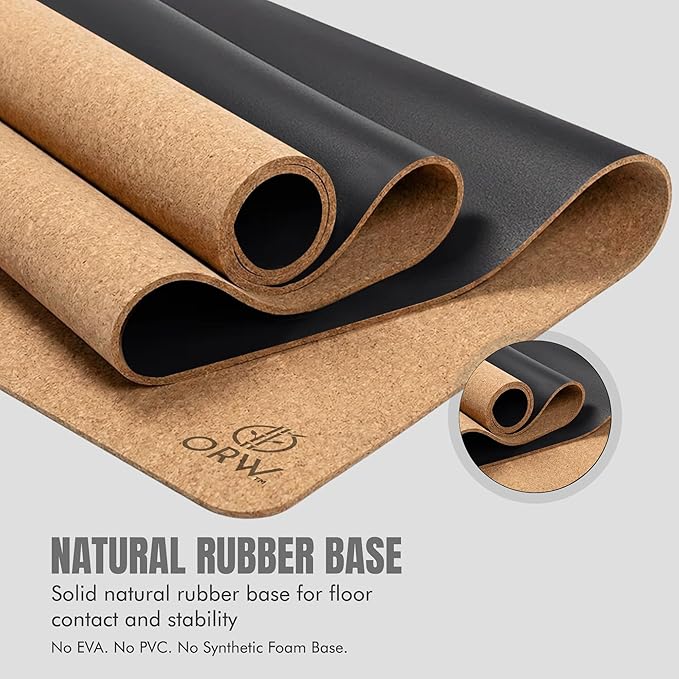 ORW Non Slip Hot Yoga Mat - Grip Surface & Natural Rubber Base, REACH Tested, Home & Studio Practice