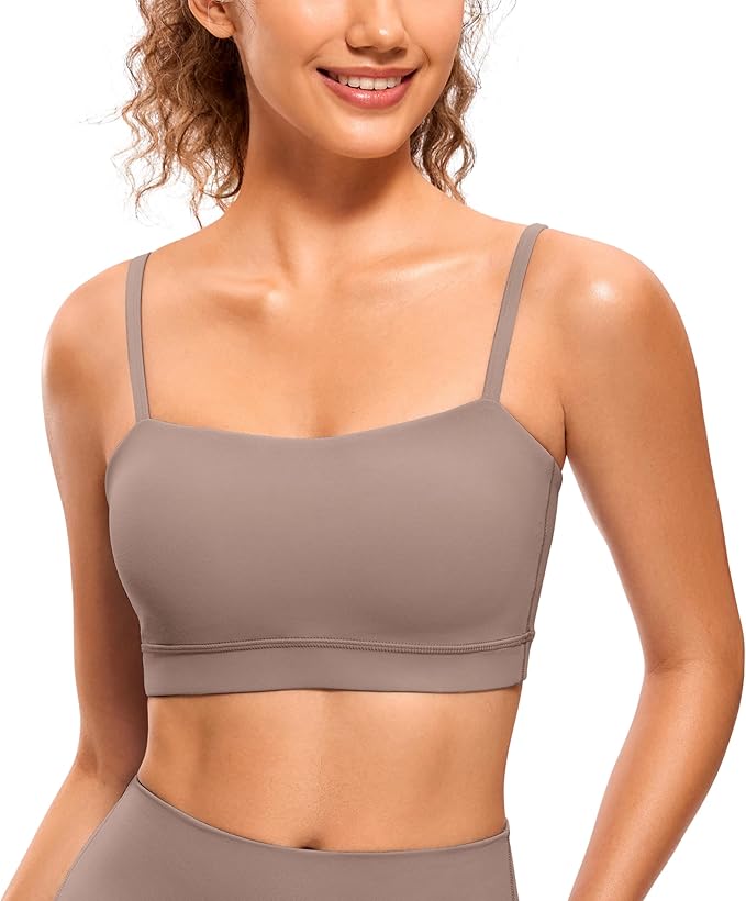 CRZ YOGA Butterluxe Womens Adjustable Spaghetti Thin Strap Sports Bra - Padded Wireless Square Neck Workout Yoga Clothes