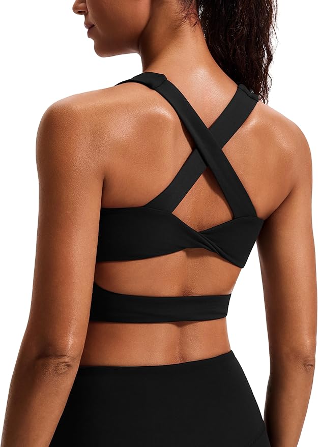 Sports Bras for Women Criss-Cross Back Padded Workout Tank Tops Medium Support Crop Tops for Women