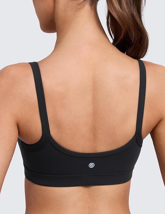 CRZ YOGA Butterlift Double Lined Scoop Neck Sports Bras for Women - Spaghetti Straps U Back Yoga Top Non Padded