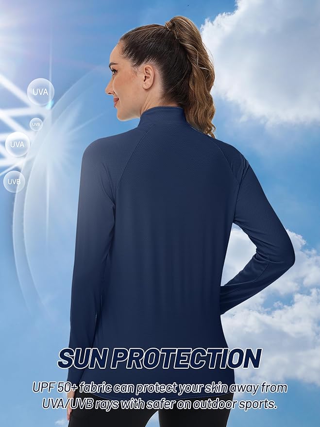 TACVASEN Women's Athletic Jackets Lightweight UV Protection Shirts Full Zip Workout Jacket UPF 50+ Long Sleeve Sun Shirt