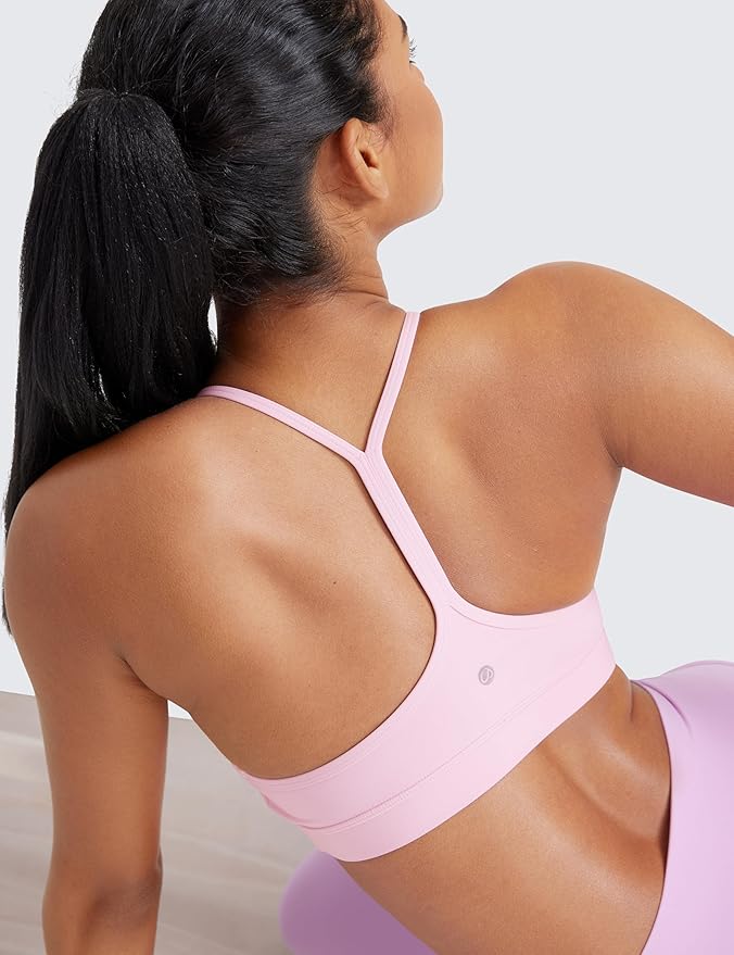 CRZ YOGA Butterluxe Y Back Sports Bras for Women - Padded Racerback Low Impact Spaghetti Thin Strap Workout Yoga Top