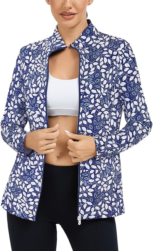 LURANEE Women's Golf Athletic Jackets with Pleated Tennis Skirt Hem Lightweight Full Zip Long Sleeve Shirts with Pockets