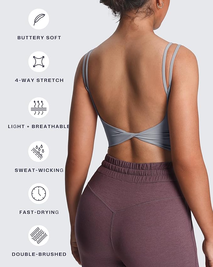 Aoxjox Women's Workout Sports Bras Fitness Yoga Crop Tank Metamorph Twist Back Cami
