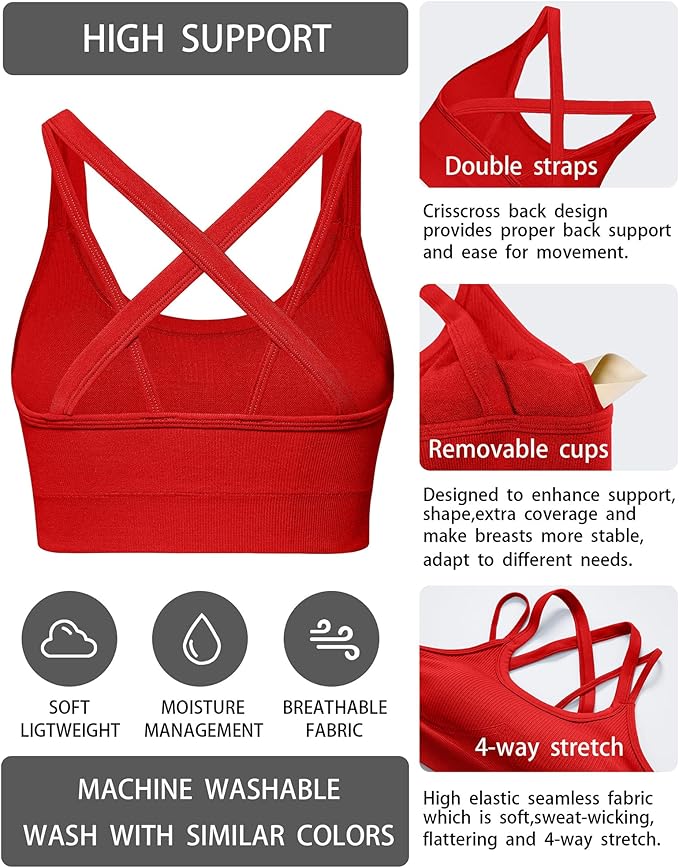 Sports Bras for Women HIigh Support, Criss-Cross Back Padded Strappy High Impact Sports Bras for Women Large Bust