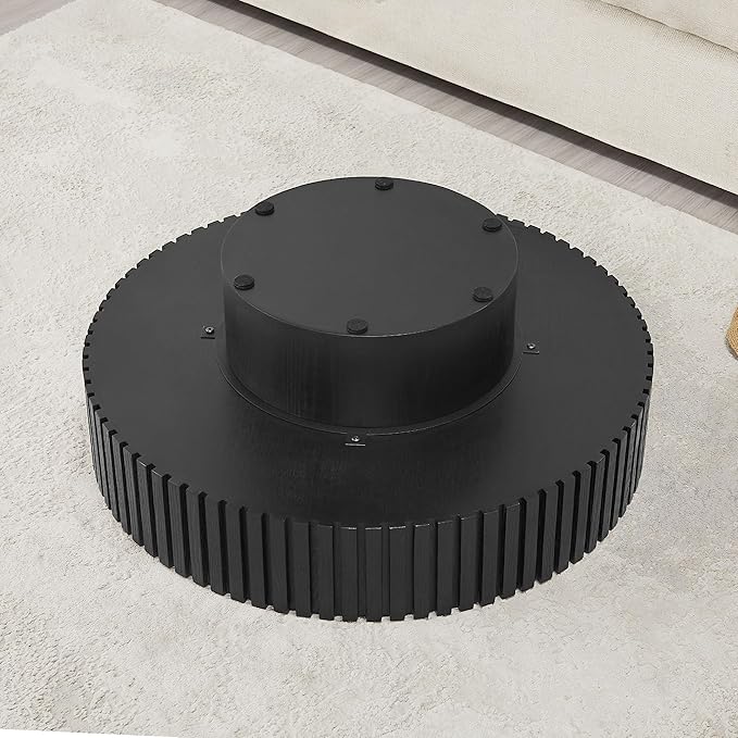 KEVINSPACE Round Coffee Table, 39" Big Wooden Fluted Coffee Table with Fluted Base, Circle Accent Center Table for Living Room Apartment Office Small Space, Easy Assembly, Black