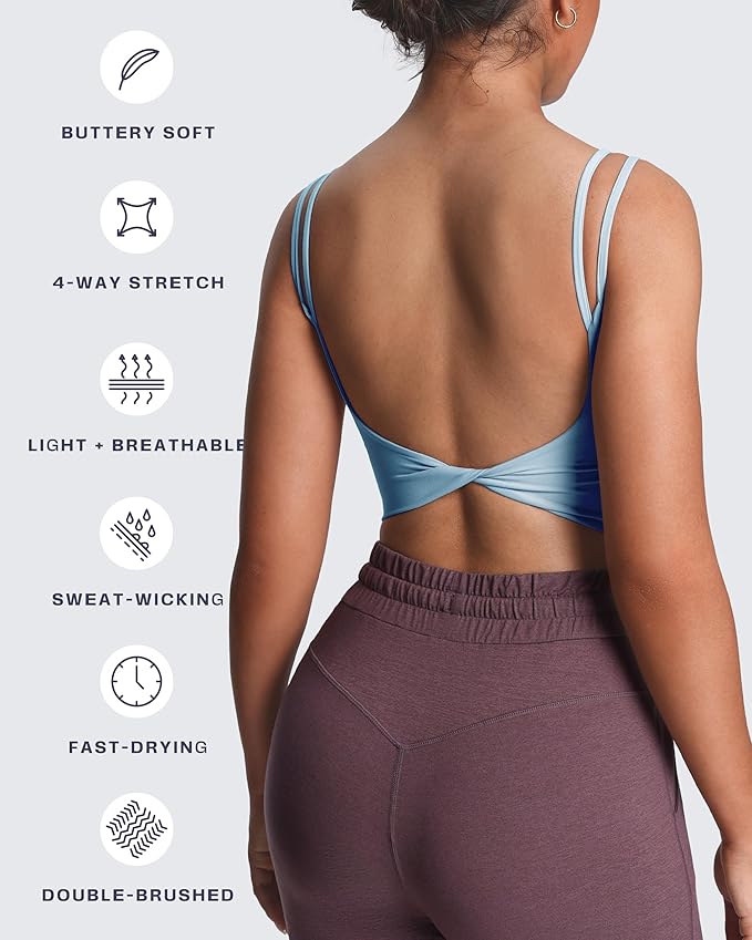 Aoxjox Women's Workout Sports Bras Fitness Yoga Crop Tank Metamorph Twist Back Cami