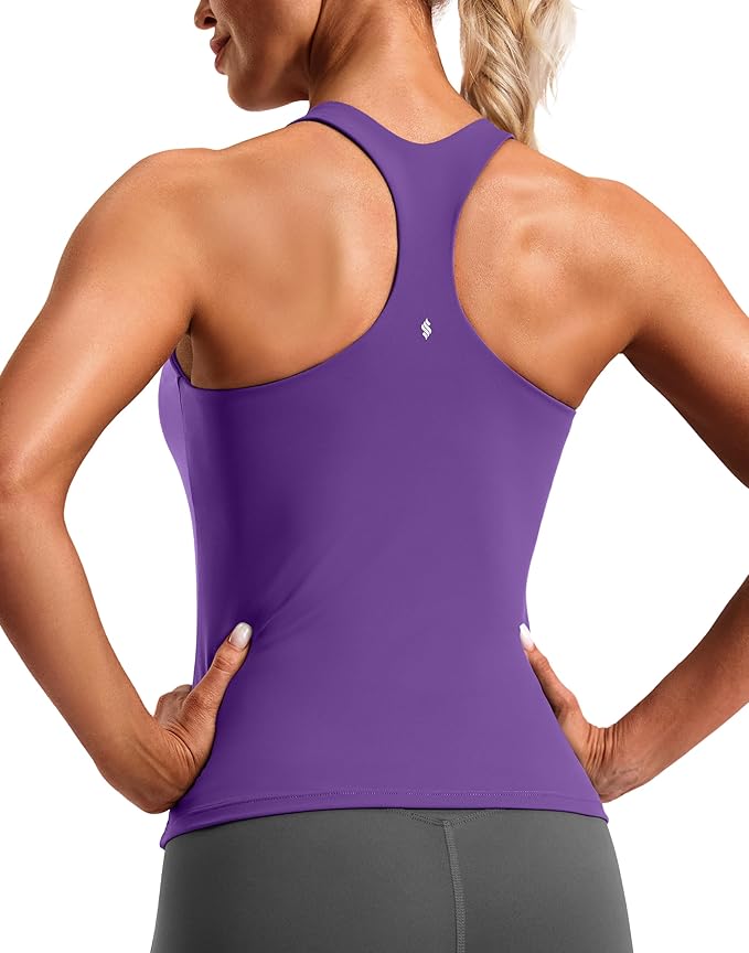 Soothfeel Womens Workout Tank Tops with Built in Bra Racerback Athletic Yoga Top High Neck Sports Gym Sleeveless Shirts