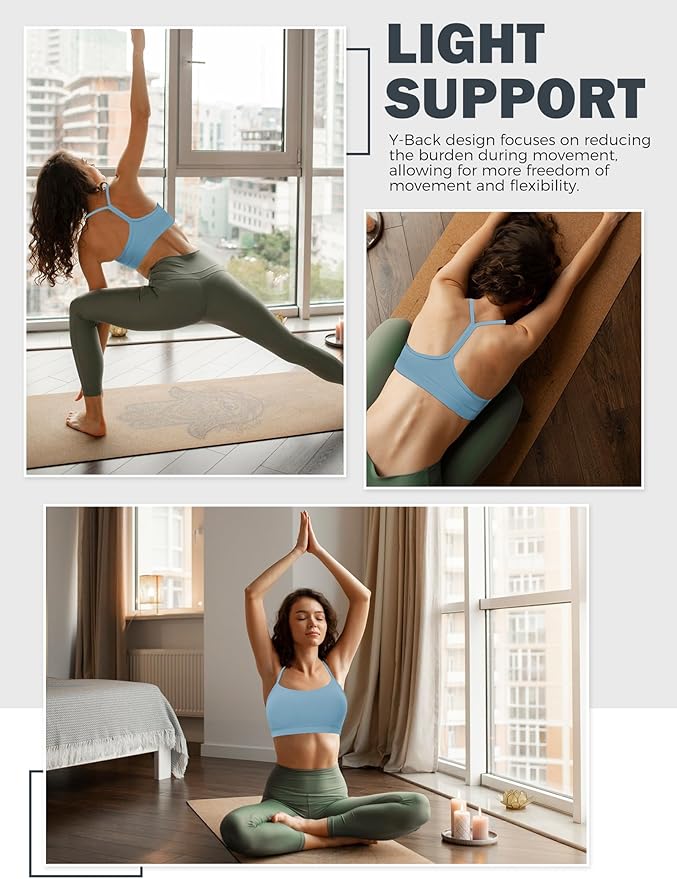 Buauty Sports Bra for Women, Y Back Light Support Workout Bra with Removable Pads for Yoga Pilates Gym