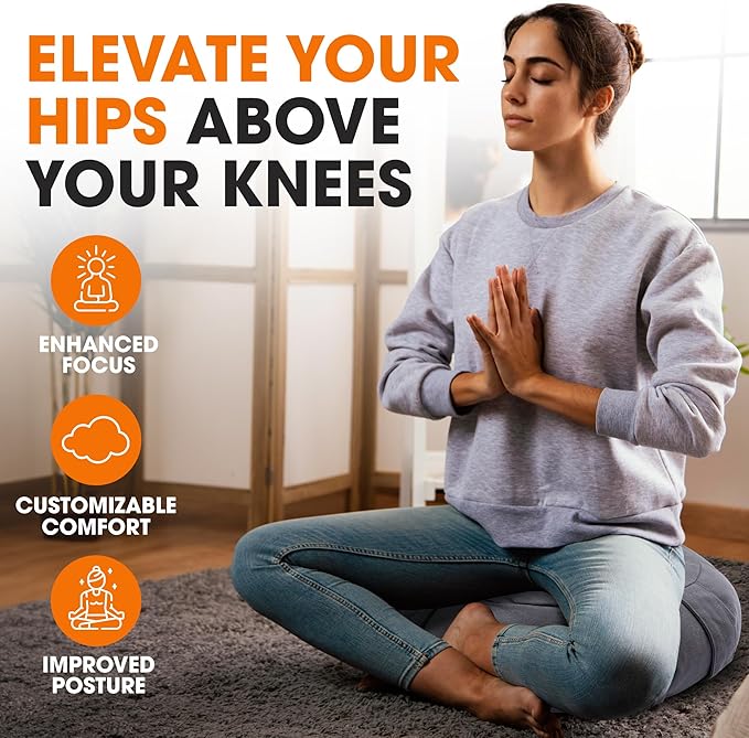 Cheer Collection Meditation Cushion - Ergonomic Floor Pillow, Yoga Pillow with Buckwheat Filling, Zafu Meditation Cushion, Comfort & Meditation Posture Support